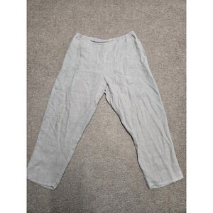 Flax Linen Pants‎ Large Pull On Elastic Waist Wide Leg Lagenlook Pockets Crop
